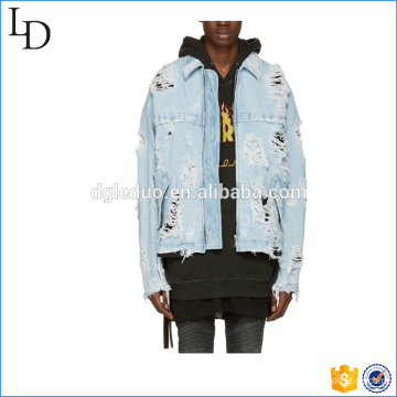 Blue denim zipper distressed jacket men casual spring jacket